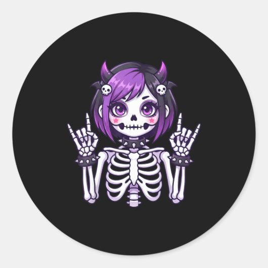 Cute Kawaii Goth Girl Skeleton Punk-goth Alternati Ronde Sticker (Voorkant)