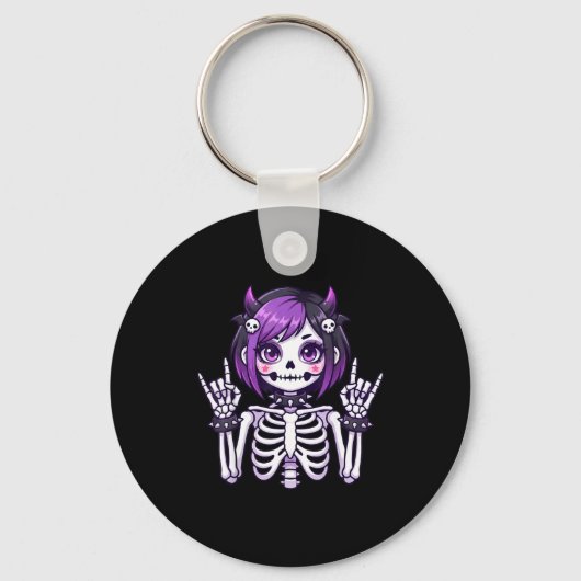 Cute Kawaii Goth Girl Skeleton Punk-goth Alternati Sleutelhanger (Voorkant)