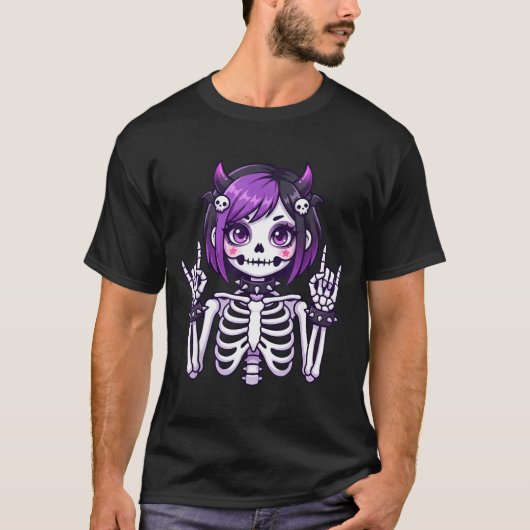 Cute Kawaii Goth Girl Skeleton Punk-goth Alternati T-shirt (Voorkant)