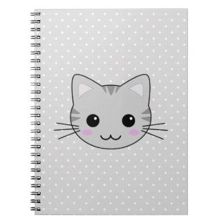 Cute Kawaii Gray Tabby Cat Cartoon Notitieboek