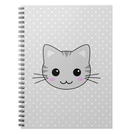 Cute Kawaii Gray Tabby Cat Cartoon Notitieboek (Voorkant)