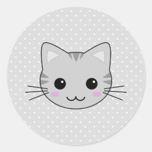 Cute Kawaii Gray Tabby Cat Cartoon Ronde Sticker