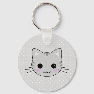 Cute Kawaii Gray Tabby Cat Cartoon Sleutelhanger