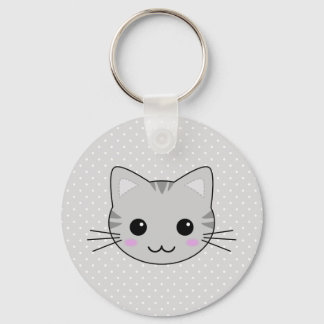 Cute Kawaii Gray Tabby Cat Cartoon Sleutelhanger