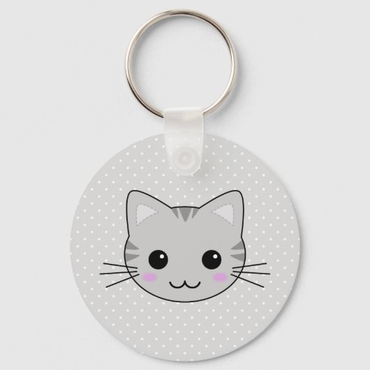 Cute Kawaii Gray Tabby Cat Cartoon Sleutelhanger (Voorkant)