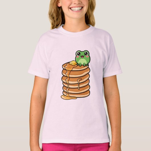 Cute Kawaii Green Frog Sitting on Giant Stack T-shirt (Voorkant)
