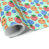 Cute Kawaii Green Orange Blue Fruit Gender Neutral Cadeaupapier (Rol Hoek)