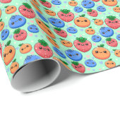 Cute Kawaii Green Orange Blue Fruit Gender Neutral Cadeaupapier (Rol Hoek)