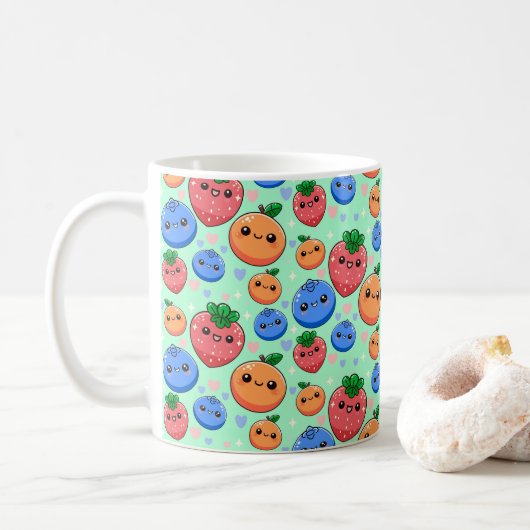 Cute Kawaii Green Orange Blue Fruit Koffiemok (Met donut)