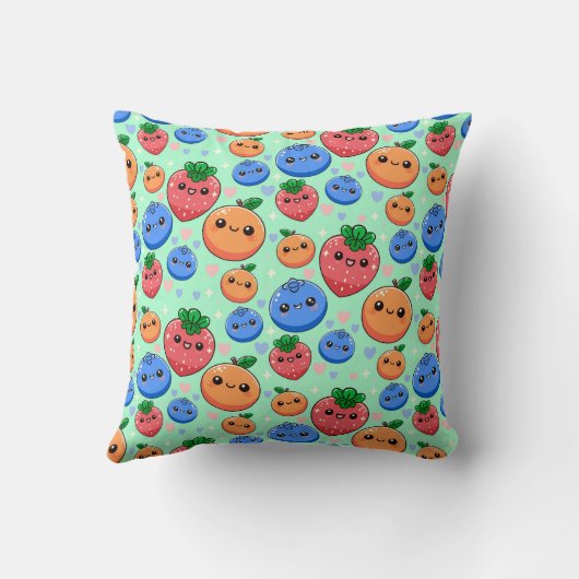 Cute Kawaii Green Orange Blue Fruit Kussen (Achterkant)