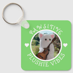 Cute Kawaii Green Pawsitive Plushie Vibes Photo Sleutelhanger