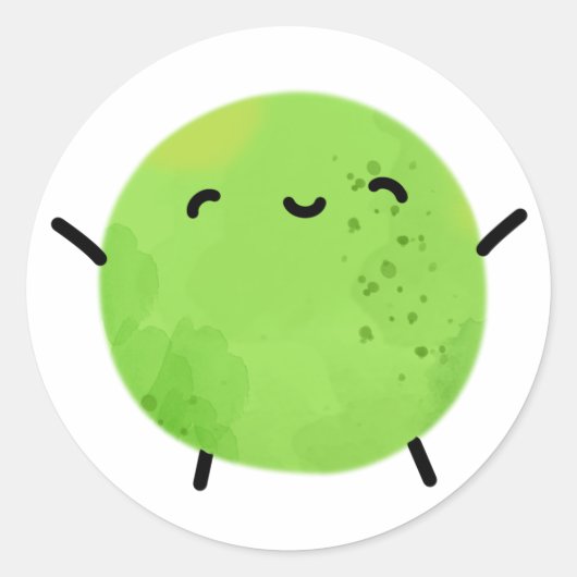 Cute Kawaii Green Pea Ronde Sticker (Voorkant)