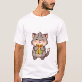 Cute Kawaii Grey Kitty Hugging Floral Gift Box ✨🎁 T-shirt (Voorkant)