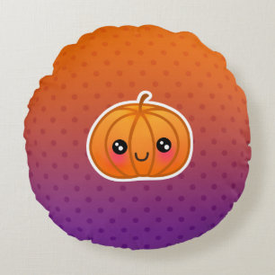 Cute Kawaii Halloween Cartoon Pumpkin Design Rond Kussen