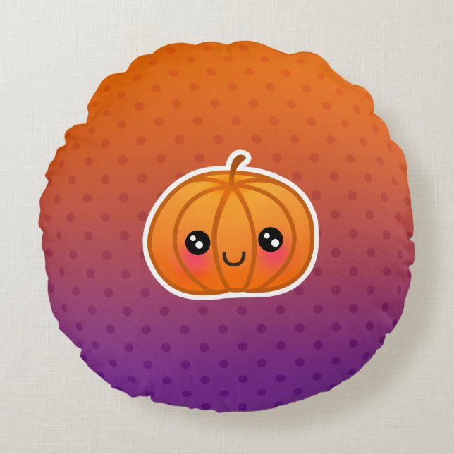 Cute Kawaii Halloween Cartoon Pumpkin Design Rond Kussen (Voorkant)