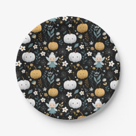 Cute Kawaii Halloween Fairy and Pastel Pumpkins Papieren Bordje