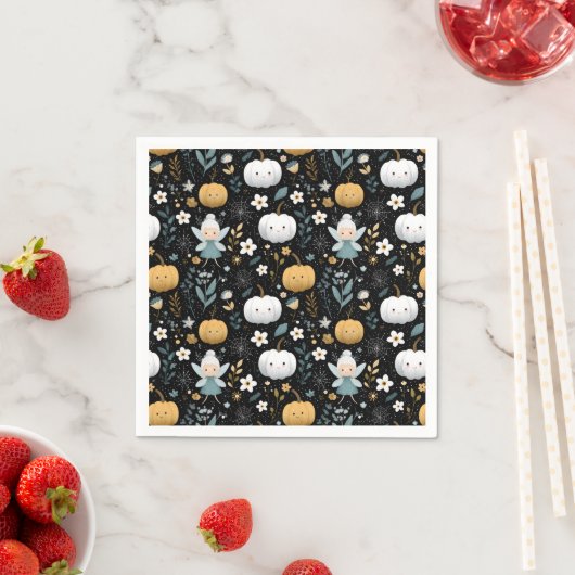 Cute Kawaii Halloween Fairy and Pastel Pumpkins Servet (Insitu)