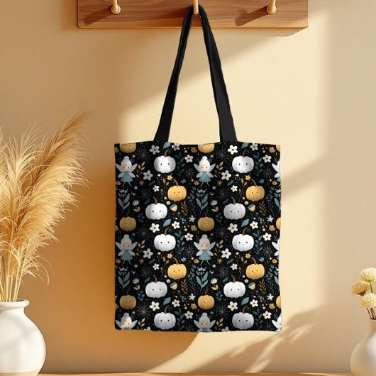 Cute Kawaii Halloween Fairy and Pastel Pumpkins Tote Bag