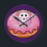 Cute Kawaii Hamster in Pink Frosted Donut Art Ronde Klok<br><div class="desc">Satisfy your sweet tooth with this incredibly cute hamster and donut design! The artwork showcases a cheerful little hamster peeking out from the hole of a huge, glossy pink donut complete with colorful sprinkles. This fun, kawaii-style illustration is perfect for children's clothing, sweet birthday party invitations, cute stickers, or as...</div>