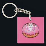 Cute Kawaii Hamster in Pink Frosted Donut Art Sleutelhanger<br><div class="desc">Satisfy your sweet tooth with this incredibly cute hamster and donut design! The artwork showcases a cheerful little hamster peeking out from the hole of a huge, glossy pink donut complete with colorful sprinkles. This fun, kawaii-style illustration is perfect for children's clothing, sweet birthday party invitations, cute stickers, or as...</div>