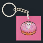 Cute Kawaii Hamster in Pink Frosted Donut Art Sleutelhanger<br><div class="desc">Satisfy your sweet tooth with this incredibly cute hamster and donut design! The artwork showcases a cheerful little hamster peeking out from the hole of a huge, glossy pink donut complete with colorful sprinkles. This fun, kawaii-style illustration is perfect for children's clothing, sweet birthday party invitations, cute stickers, or as...</div>