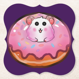 Cute Kawaii Hamster in Roze Glazuur Donut Kunst Kartonnen Onderzetters