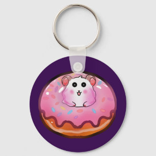 Cute Kawaii Hamster in Roze Glazuur Donut Kunst Sleutelhanger