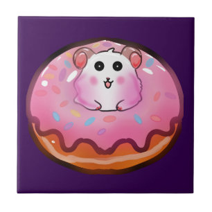 Cute Kawaii Hamster in Roze Glazuur Donut Kunst Tegeltje