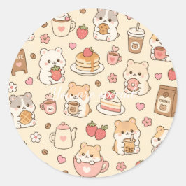 Cute Kawaii Hamster Pattern | Sweet Pastel Ronde Sticker