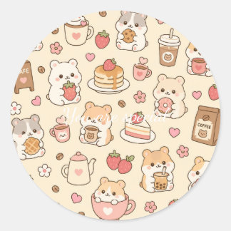 Cute Kawaii Hamster Pattern | Sweet Pastel Ronde Sticker