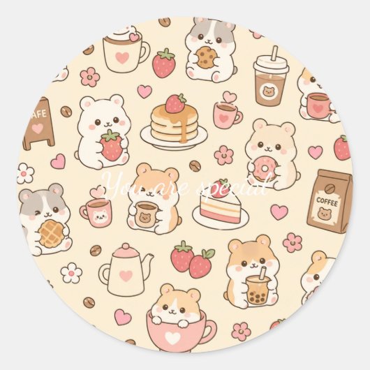 Cute Kawaii Hamster Pattern | Sweet Pastel Ronde Sticker (Voorkant)