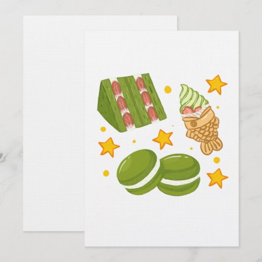 Cute Kawaii Hand-Drawn Matcha Sweets Kaart (Voorkant / Achterkant)