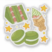 Cute Kawaii Hand-Drawn Matcha Sweets Sticker (Voorkant)