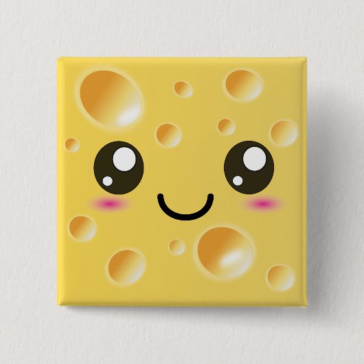 Cute Kawaii Happy Cheese Vierkante Button 5,1 Cm (Voorkant)
