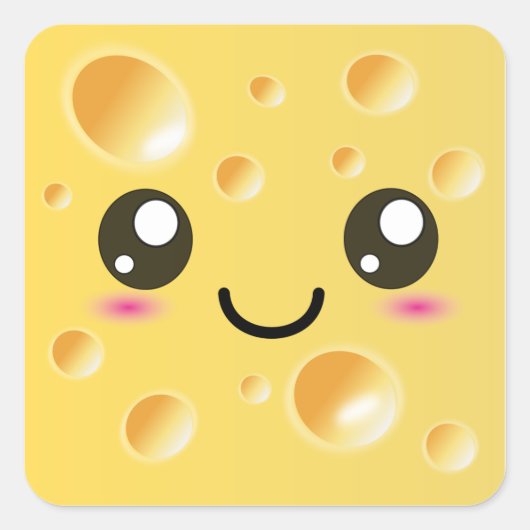 Cute Kawaii Happy Cheese Vierkante Sticker (Voorkant)