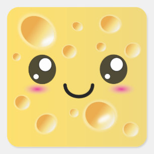 Cute Kawaii Happy Cheese Vierkante Sticker