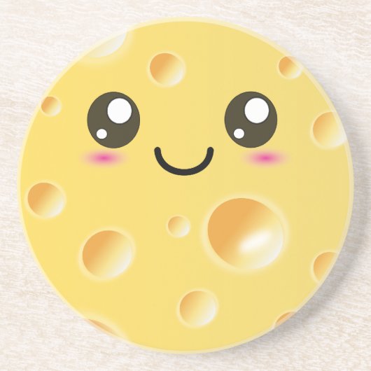 Cute Kawaii Happy Cheese Zandsteen Onderzetter (Voorkant)