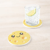 Cute Kawaii Happy Cheese Zandsteen Onderzetter (Zijkant)