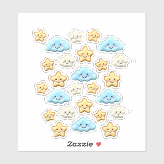 Cute Kawaii Happy Clouds & Stars Aesthetic Planner Sticker (Vel)