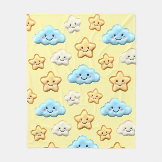Cute Kawaii Happy Clouds & Stars Pattern Baby Nurs Fleece Deken (Voorkant)