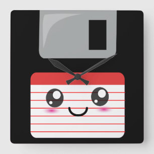 Cute / Kawaii Happy-diskette Vierkante Klok