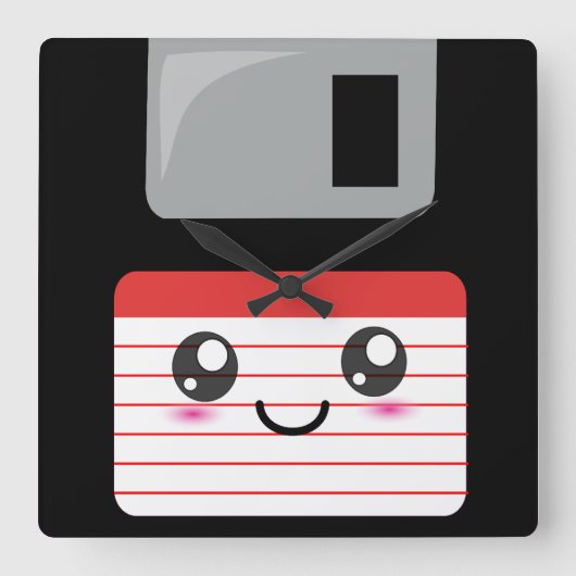 Cute / Kawaii Happy-diskette Vierkante Klok (Voorkant)