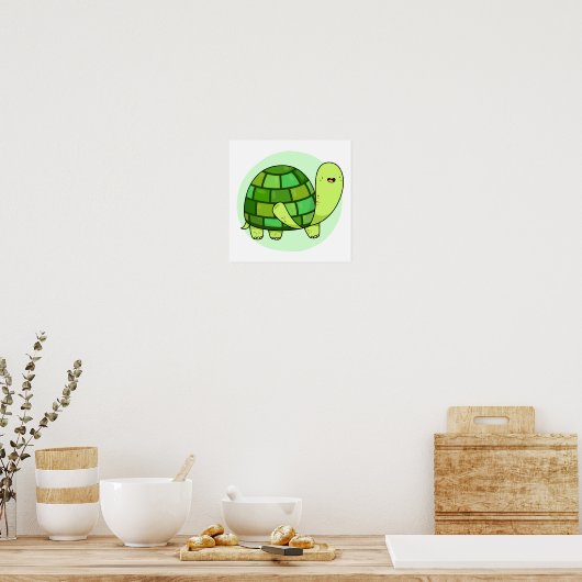 Cute Kawaii Happy Green Tortoise Poster (Keuken)
