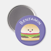 Cute kawaii happy hamburger cartoon illustration magneet (Voorkant / Achterkant)
