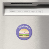 Cute kawaii happy hamburger cartoon illustration magneet (Insitu (Vaatwasser))