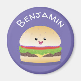 Cute kawaii happy hamburger cartoon illustration magneet
