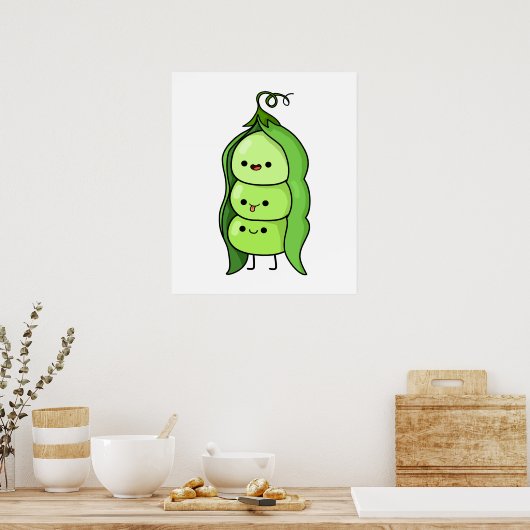 Cute Kawaii Happy Peas Poster (Keuken)