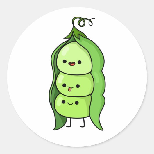 Cute Kawaii Happy Peas Ronde Sticker (Voorkant)