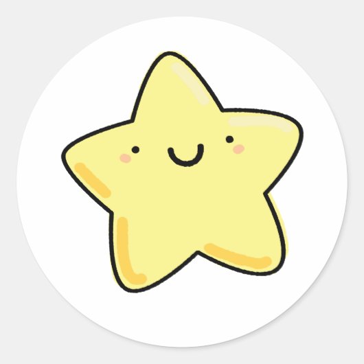 Cute Kawaii Happy Star Ronde Sticker (Voorkant)