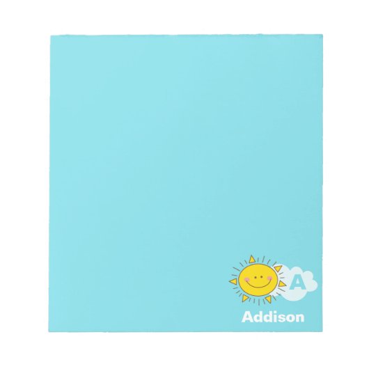 Cute Kawaii Happy Sunshine Monogram Voeg Jouw naam Notitieblok (Voorkant)